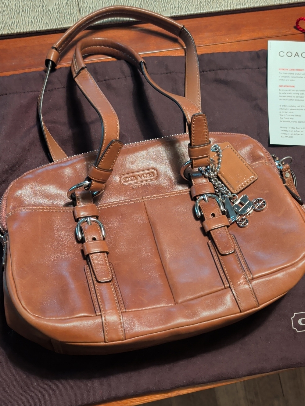 COACH Tan Leather Double-Handle Satchel in Red Envelope box